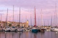 The row of moored yachts in the seaside town, Old port marina of La Ciotat, Provence, Southern France Royalty Free Stock Photo